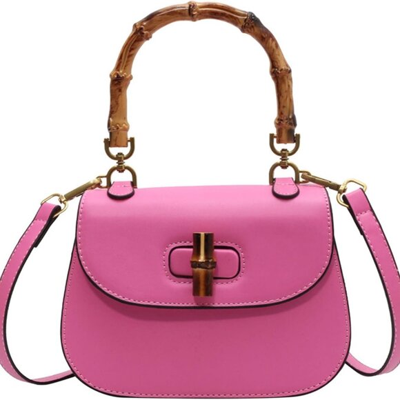 Women'S Leather Tote Handbags,Bamboo Shaped Top Handle Satchel Crossbody Bag Vin